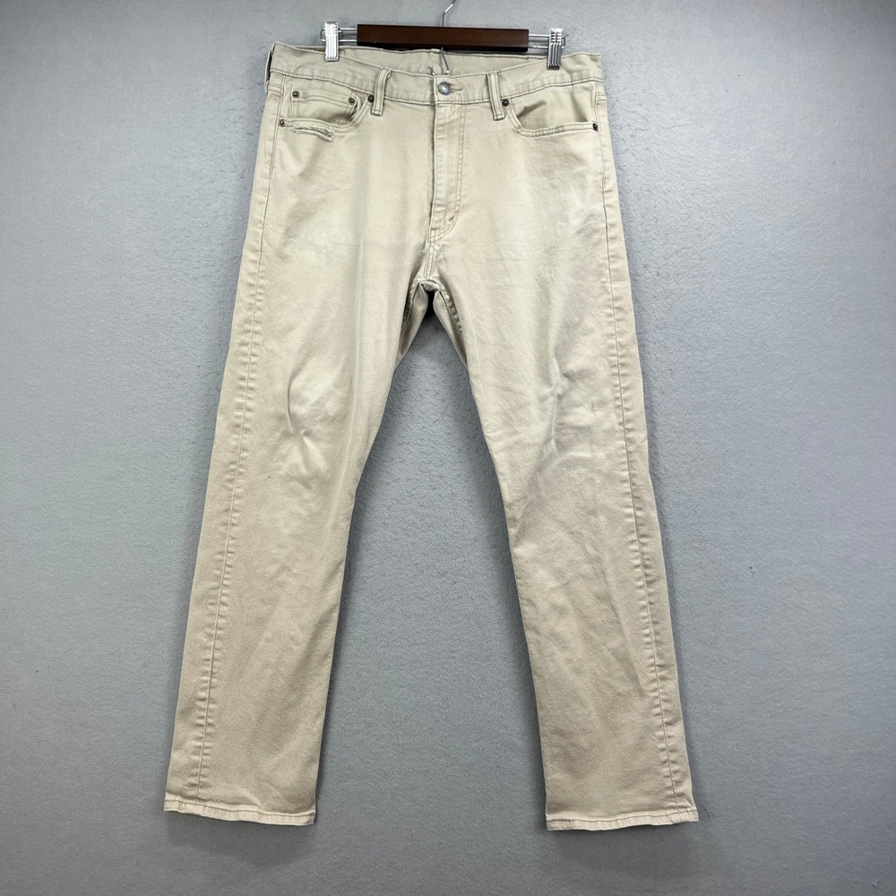 Levi's 513 Slim Straight Pant Men 36x32* Beige Khaki Denim Jeans Distressed Work